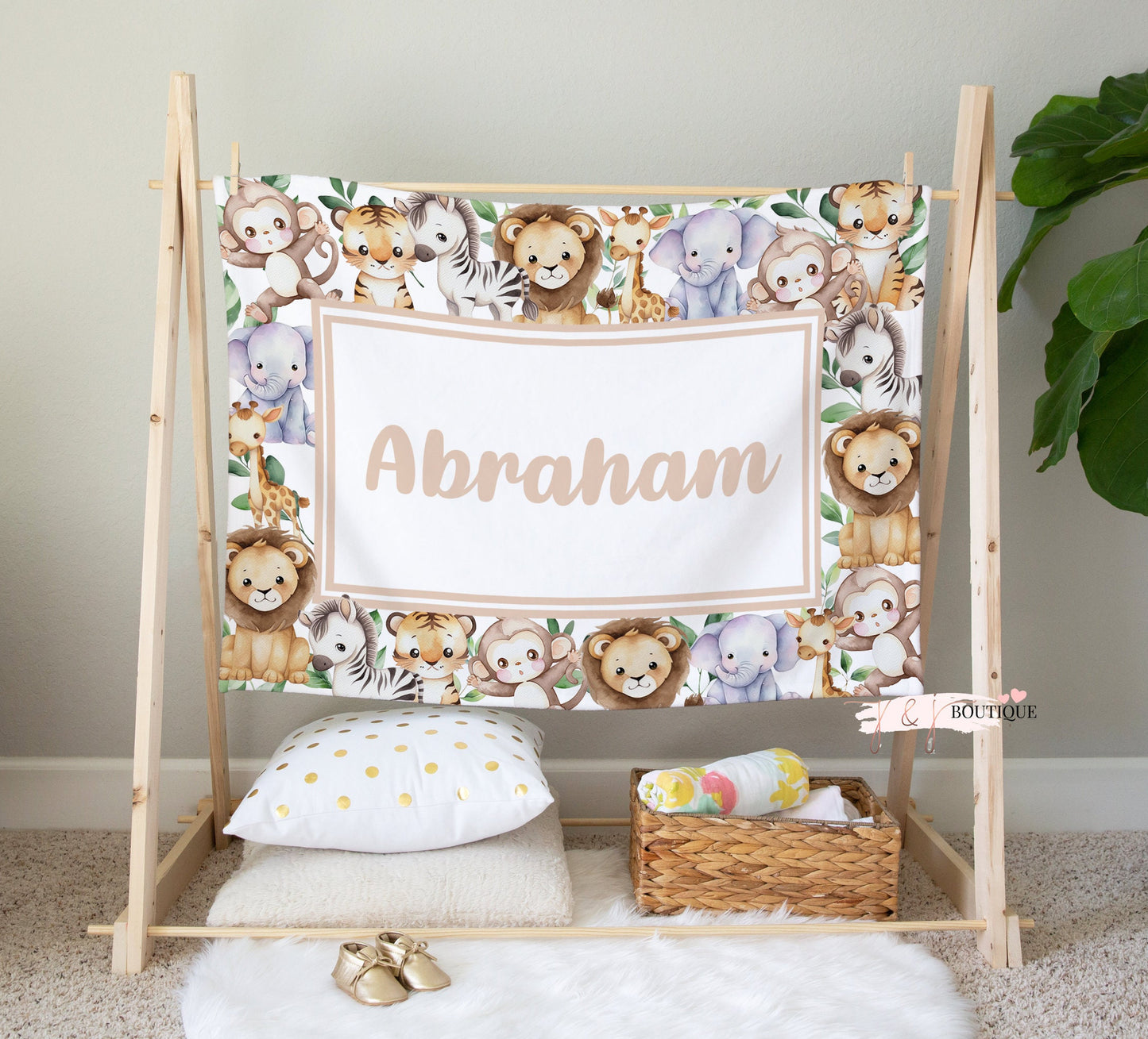 Custom Safari Baby Boy blanket, baby name blanket, soft baby name blanket, personalized baby blanket, baby shower gift, custom blanket