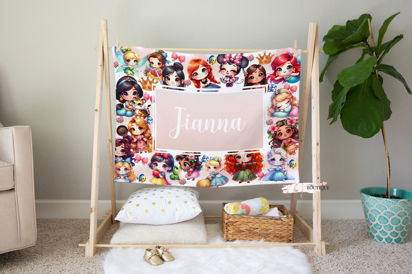 Chibi Princesses Baby blanket, baby name blanket, soft baby name blanket, personalized baby blanket, baby shower gift, custom blanket