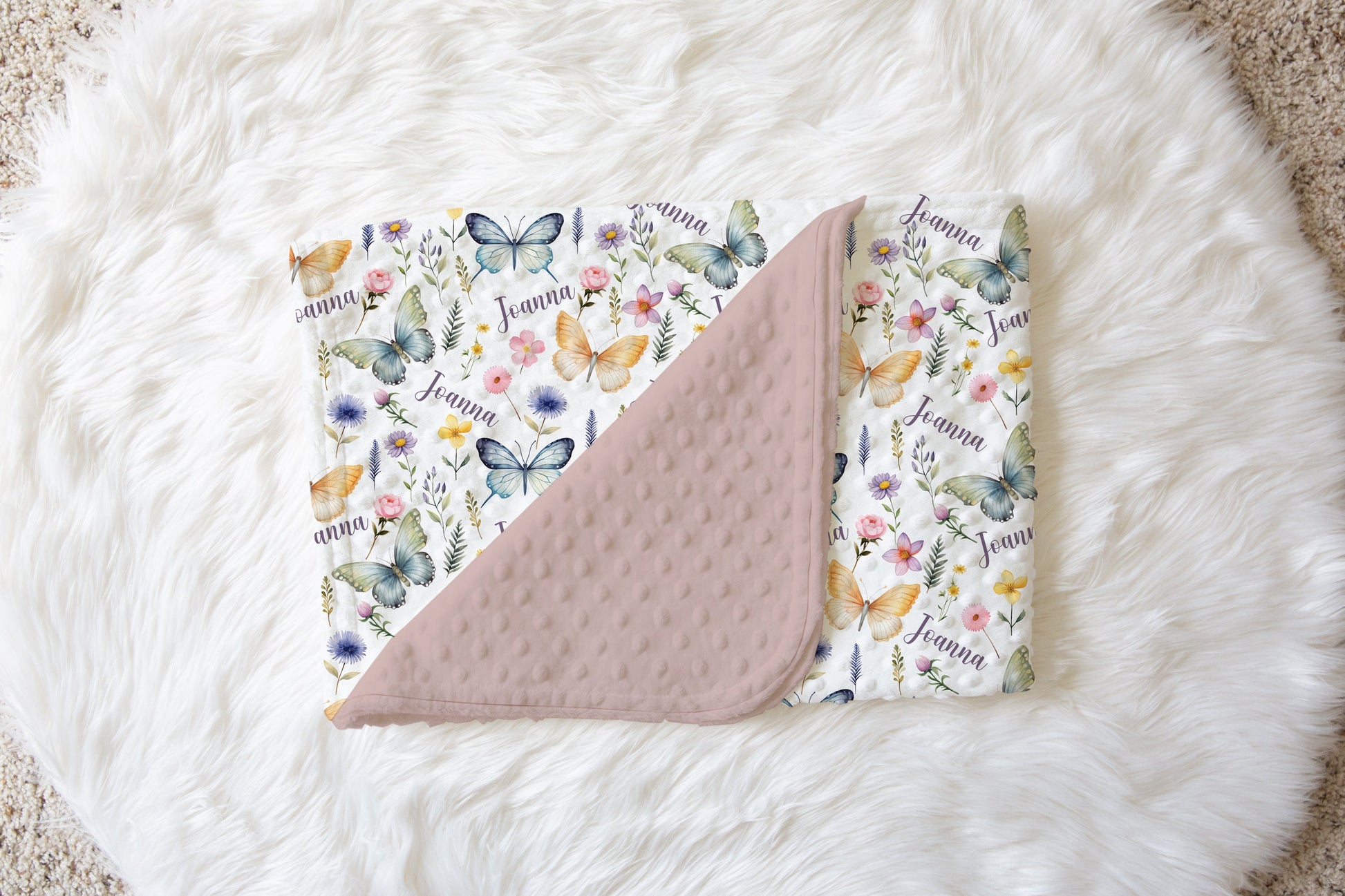 Wild Flower Butterfly blanket, custom name blanket, personalized baby blanket