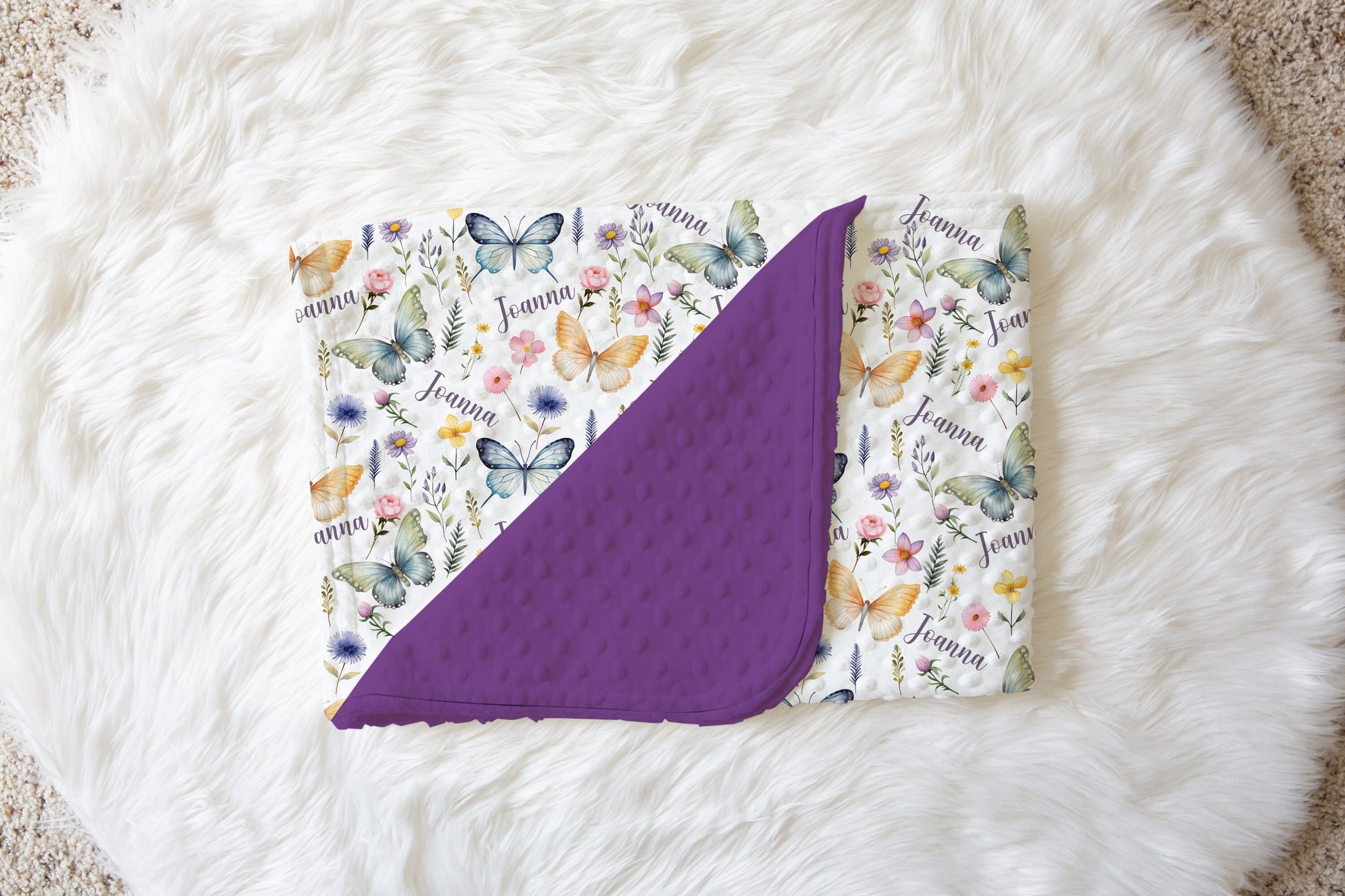 Wild Flower Butterfly blanket, custom name blanket, personalized baby blanket