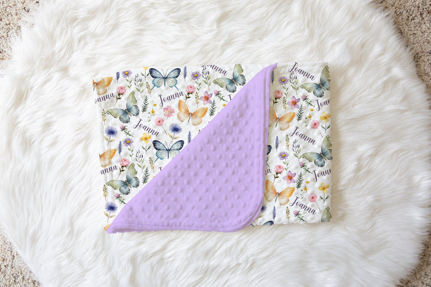 Wild Flower Butterfly blanket, custom name blanket, personalized baby blanket