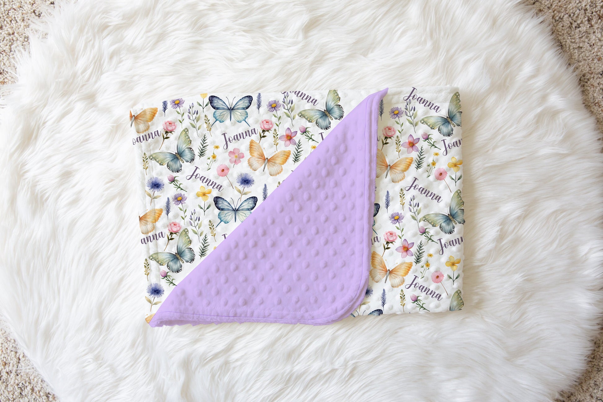 Wild Flower Butterfly blanket, custom name blanket, personalized baby blanket