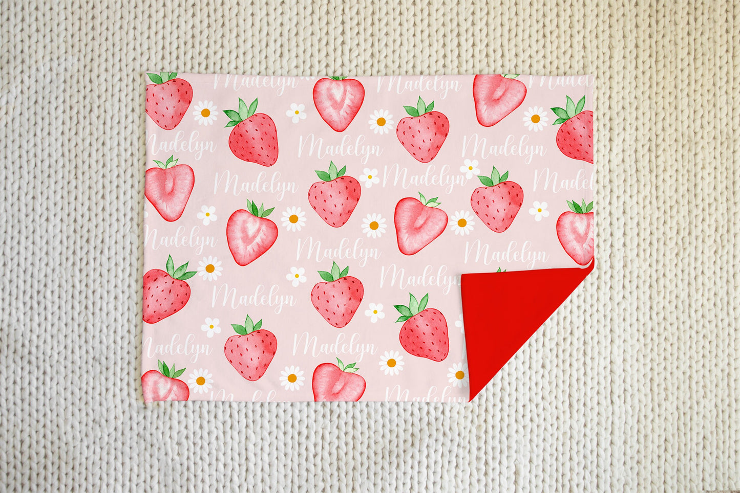 Strawberry Daisy Personalized Baby blanket, custom name blanket, Baby Shower Gift, Nursery Blanket, Crib Blanket, Newborn Photos Prop