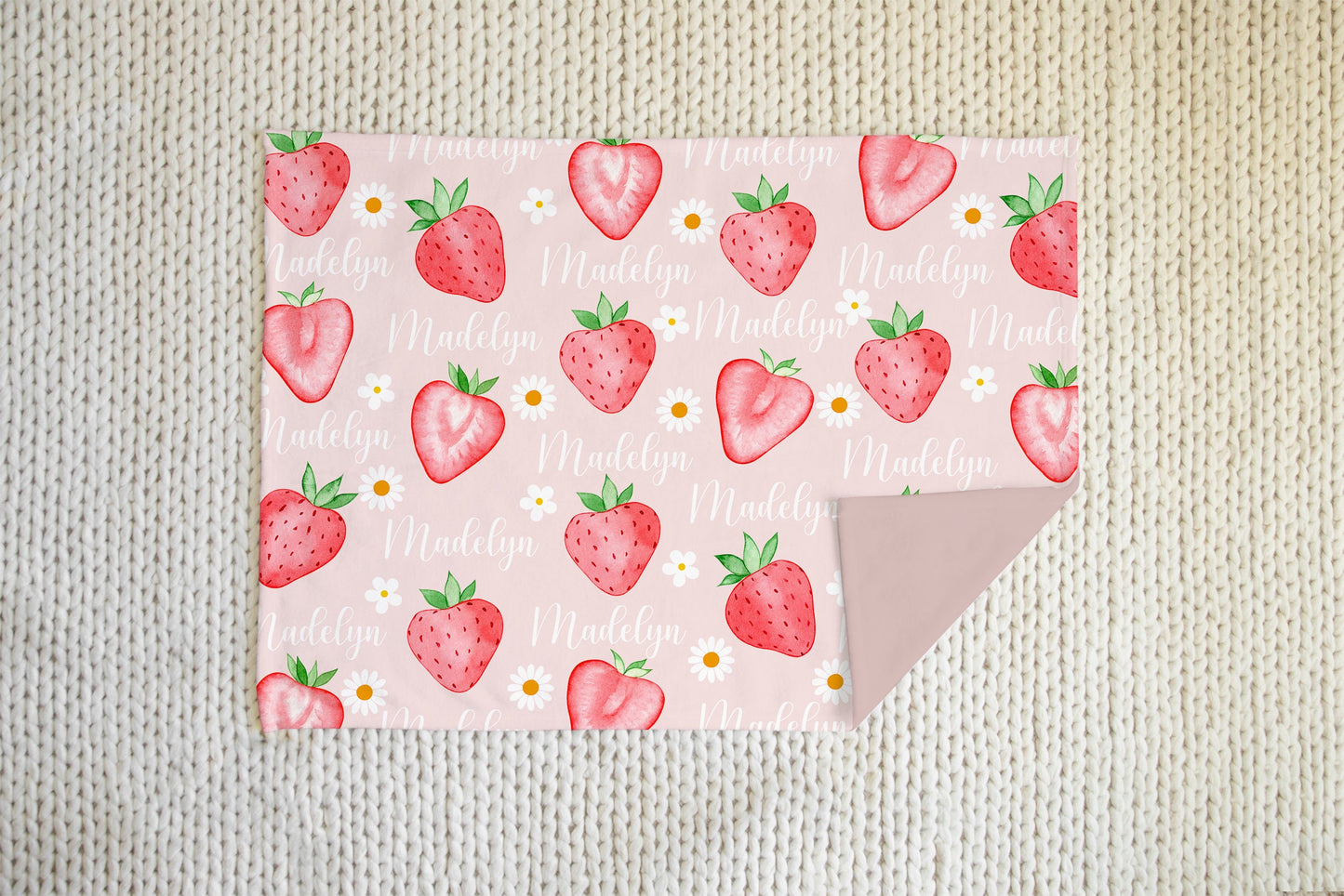 Strawberry Daisy Personalized Baby blanket, custom name blanket, Baby Shower Gift, Nursery Blanket, Crib Blanket, Newborn Photos Prop
