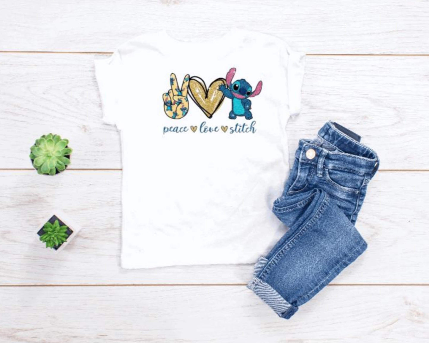 Peace, love, stitch kids shirt