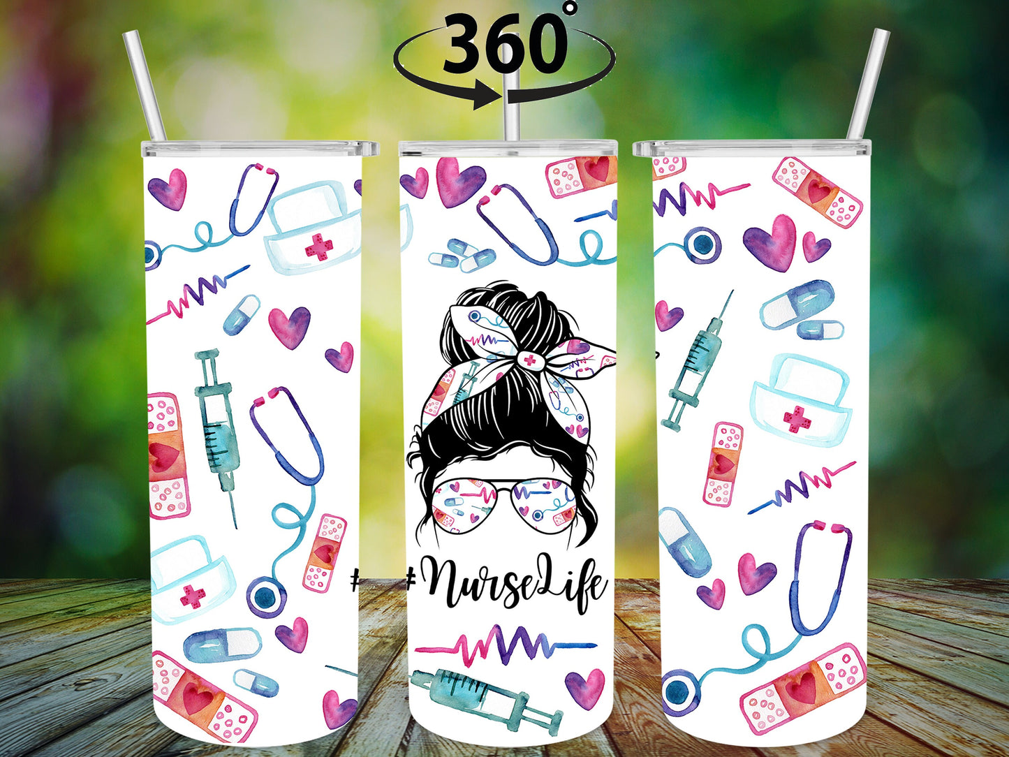 Nurse Life Messy Bun Tumbler, 20oz Nurse Life Tumbler, Flower Tumbler, Nurse Gift