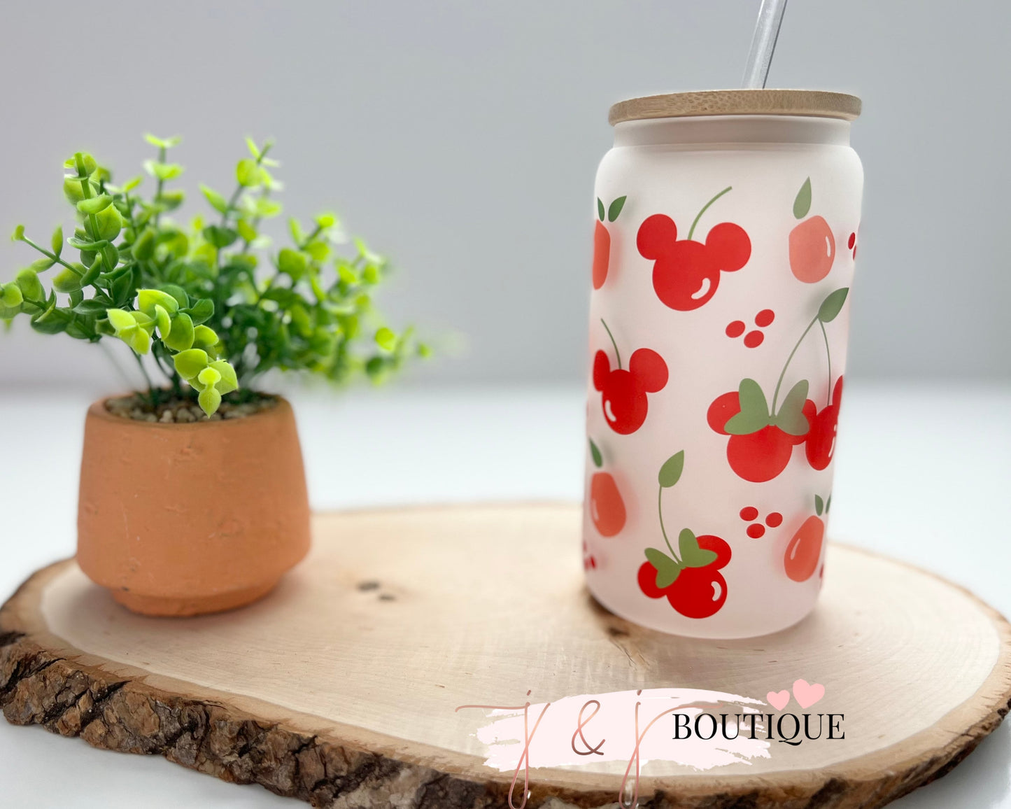 Minnie Cherry Head Iced Coffee Cup Glass- Beer Can Glass- Soda Can Glass- Can Tumbler- Soda Can Glass Cup- 16oz Ice Coffee Cup