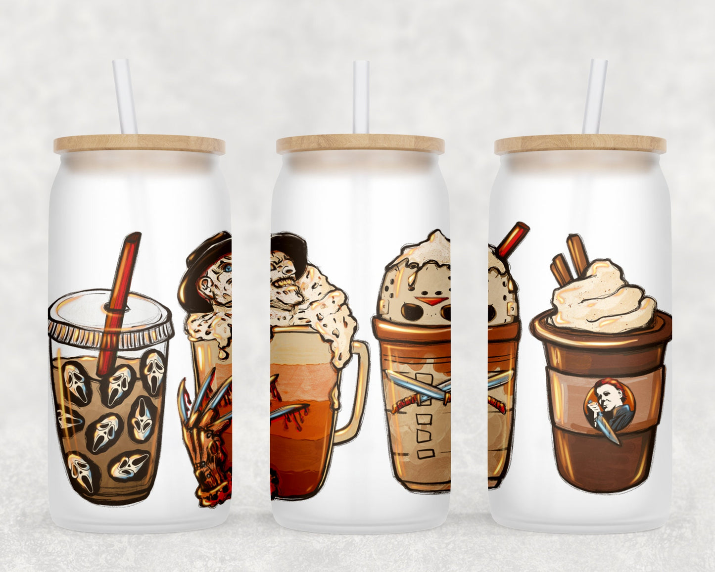 Horror Coffee Latte- Iced Coffee Cup Glass- Beer Can Glass- Soda Can Glass- Can Tumbler- Soda Can Glass Cup- 16oz Ice Coffee Cup